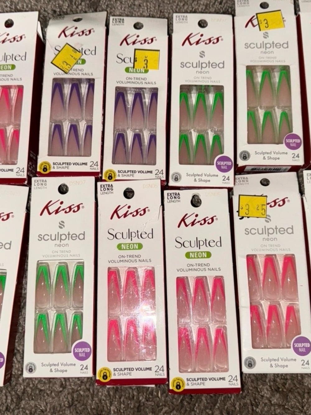 Kiss Sculpted Neon Press-On Nails in Pink, Green & Purple